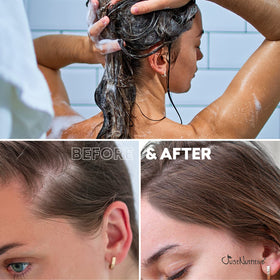 Just Nutritive shampoo texture on palm demonstrating creamy gentle lather