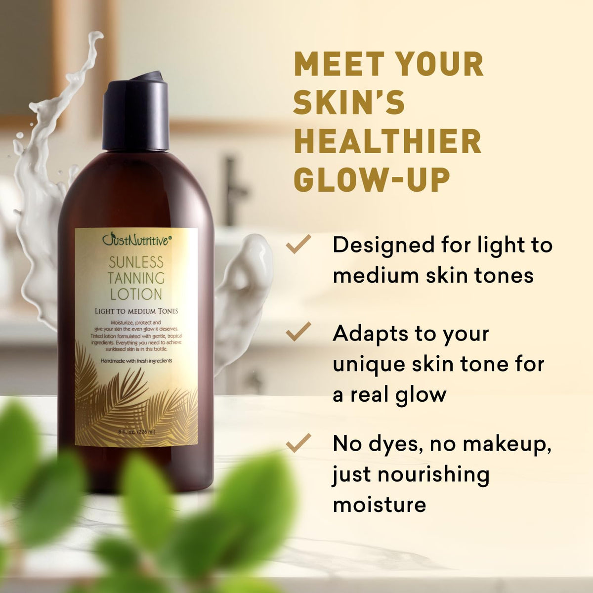 Just Nutritive 8 oz bottle held in hand showing compact travel-friendly size