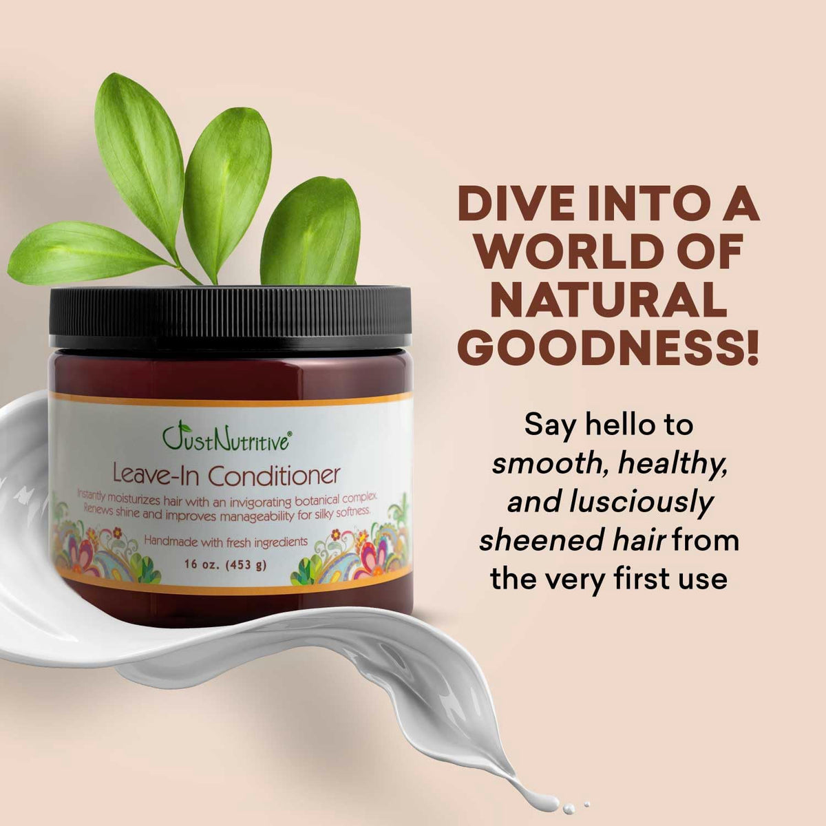 Just Nutritive creamy texture drop demonstrating lightweight, non-greasy feel