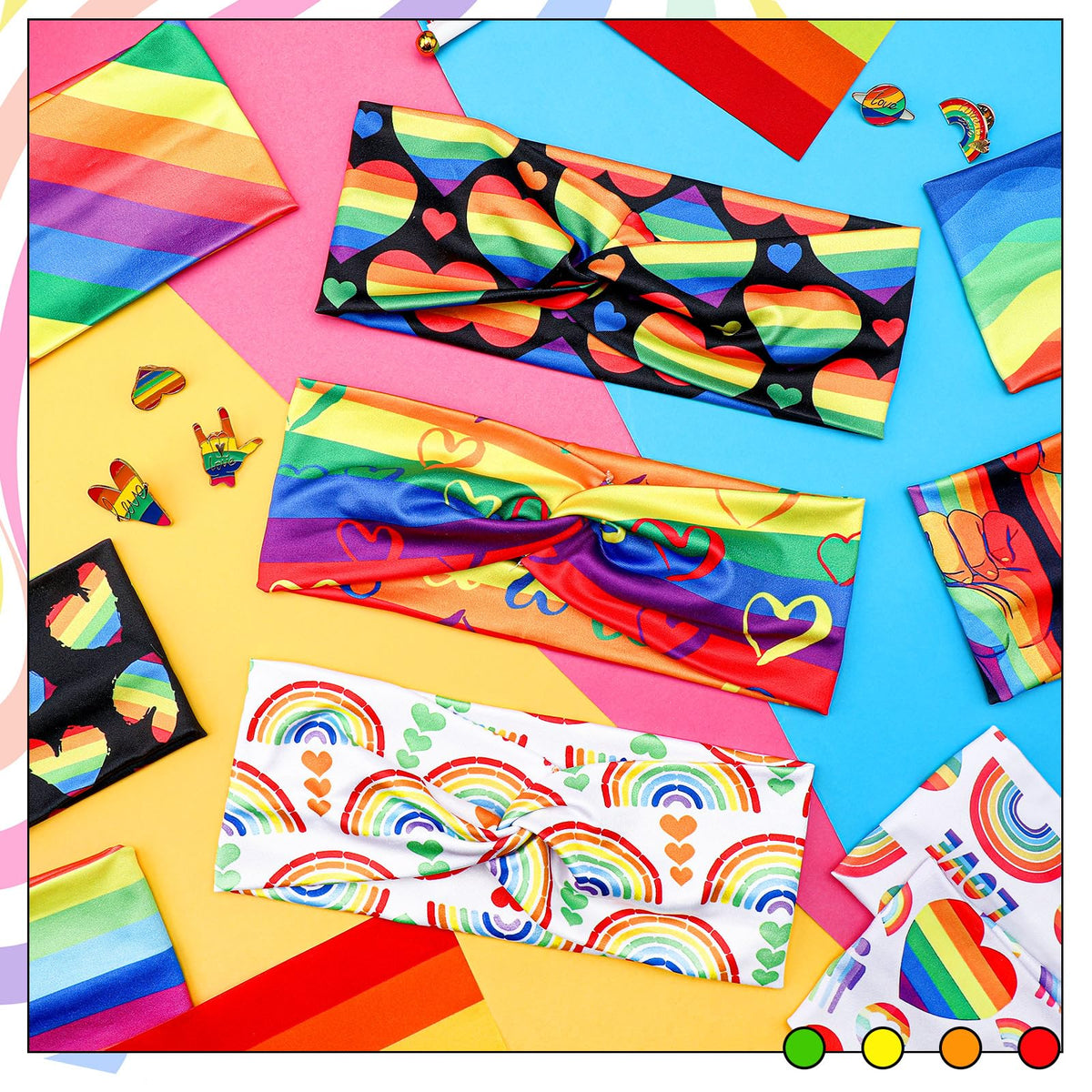 Jutom headband worn by model at festival adding colorful style