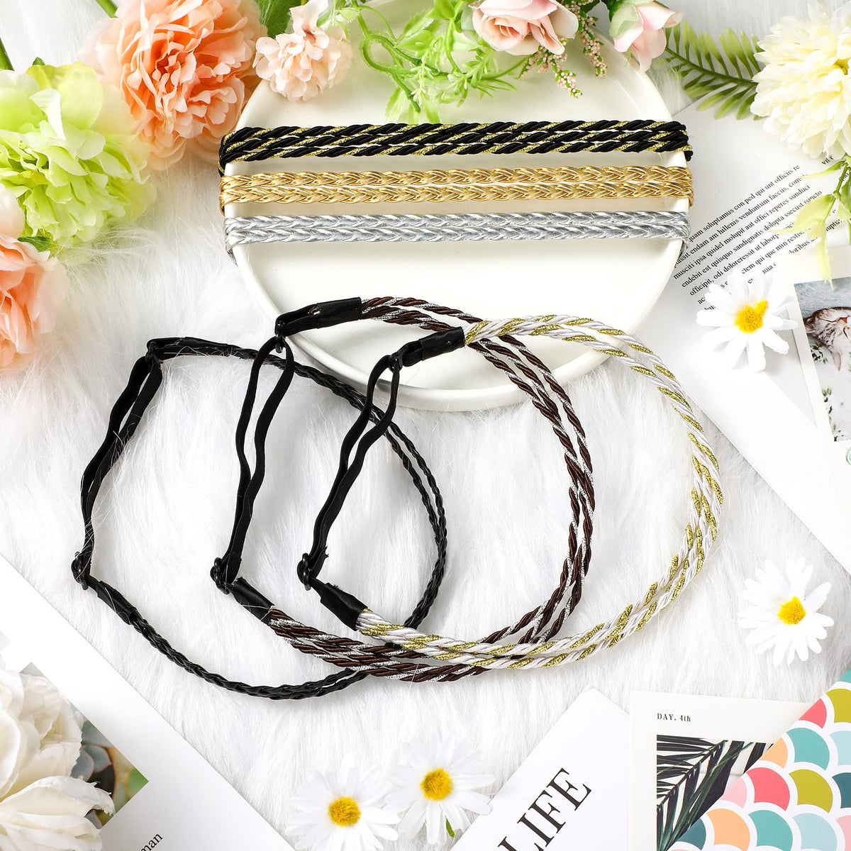 Jutom headbands displayed on dresser suggesting styling versatility and quick access