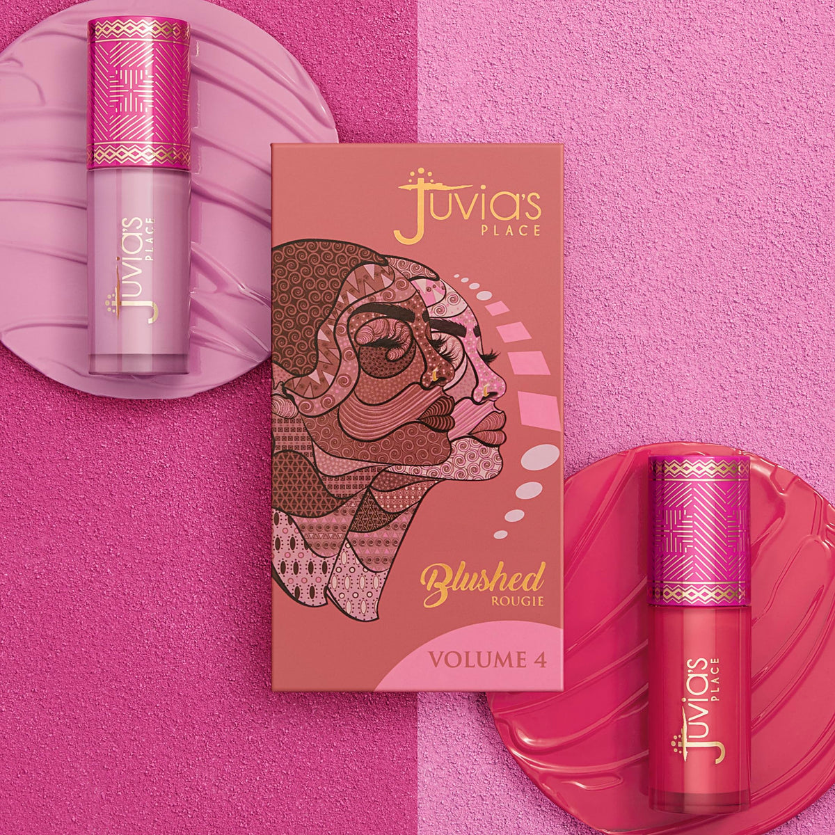 Juvia's Place compact inside a makeup bag for portable touchups and on-the-go convenience