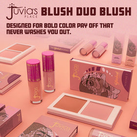 Juvia's Place duo blush on vanity with mirror demonstrating ready-to-wear convenience