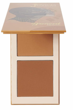 Juvia's Place front compact view showing two bronzer shades and sleek packaging benefit: easy travel