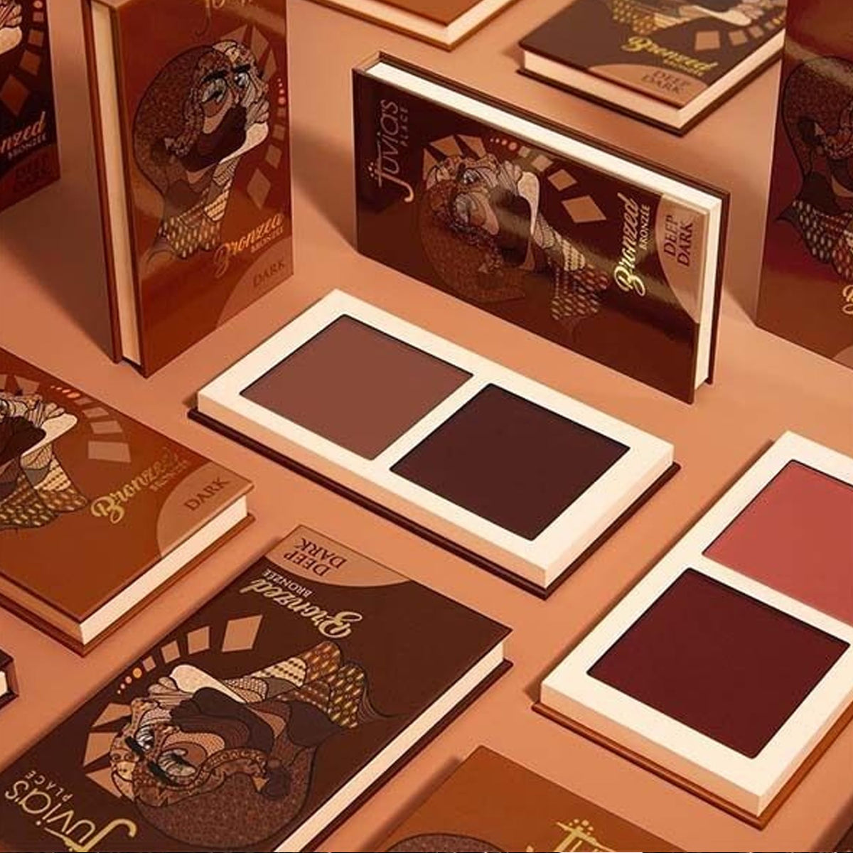Juvia's Place bronzed duo label detail highlighting shade information and longevity benefit