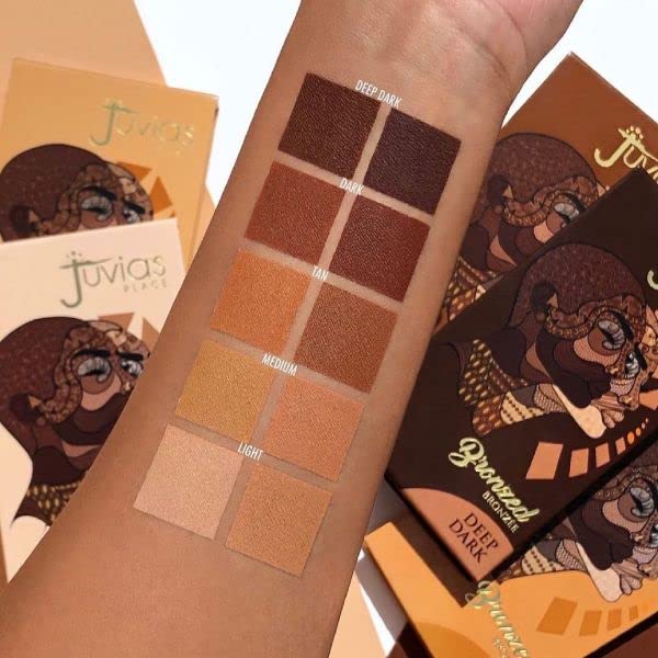 Juvia's Place bronzer duo swatches on arm showing rich, buildable pigmentation