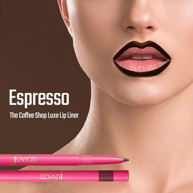 Juvia's Place lip swatch on model, Espresso delivering bold, defined lips
