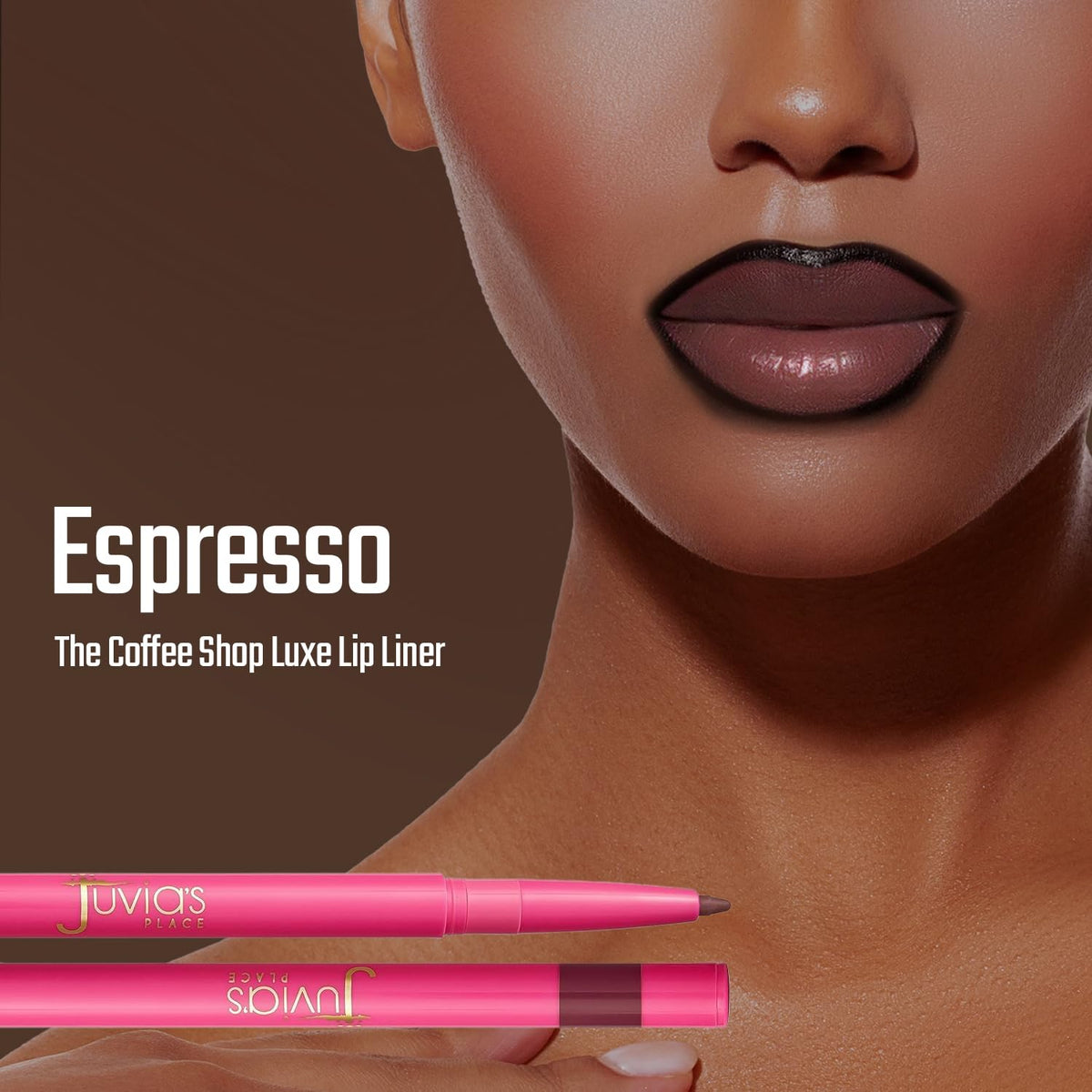 Juvia's Place liner paired with matching matte lipstick, enhances color longevity