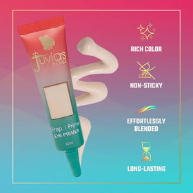Juvia's Place primer applied with fingertip on eyelid showing quick setting and tacky base benefit