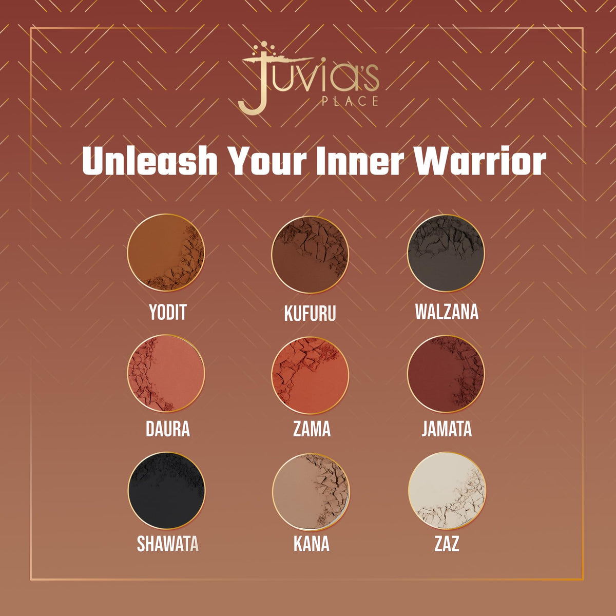 Juvia's Place open palette flatlay showing all shades and finishes for versatile styling