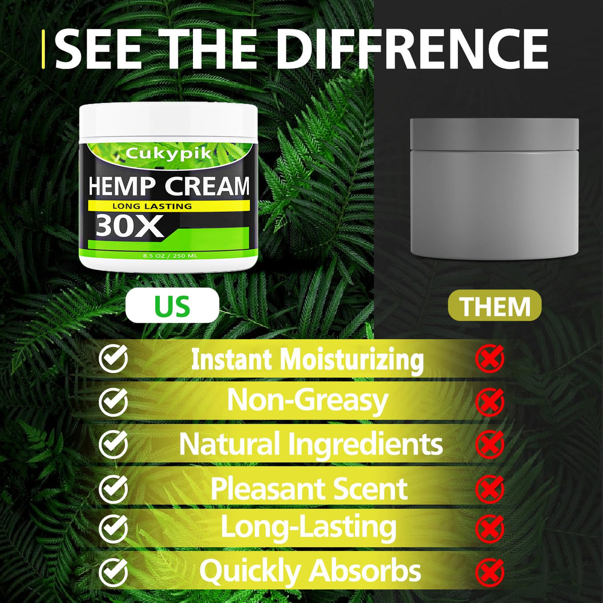 JUYIHEAL ingredient label close-up listing hemp, arnica, MSM and turmeric