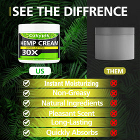 JUYIHEAL ingredient label close-up listing hemp, arnica, MSM and turmeric
