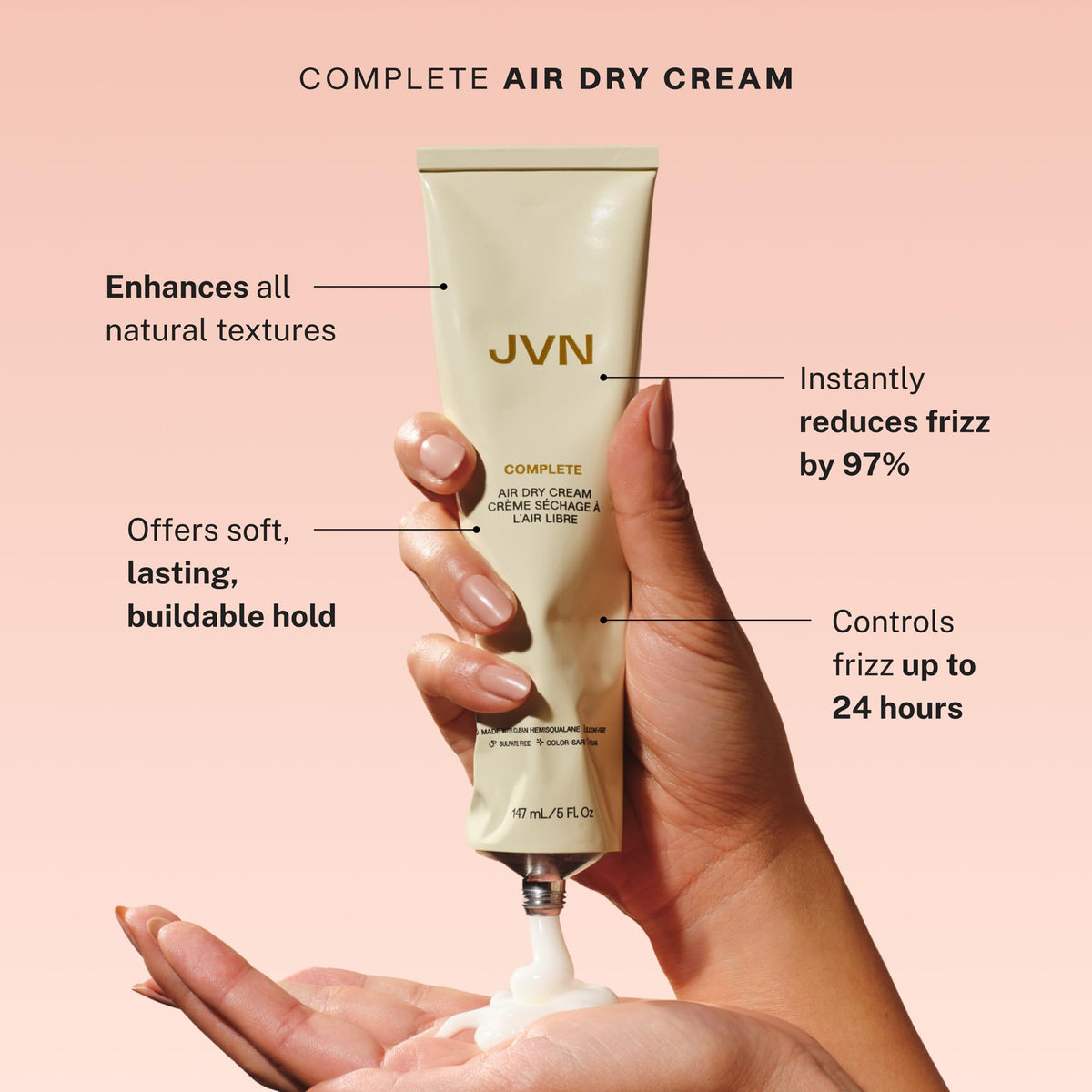 JVN Air Dry Cream texture swipe showing creamy consistency for lightweight hold