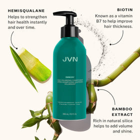JVN conditioner in shower applied to mid-lengths demonstrating detangling benefit