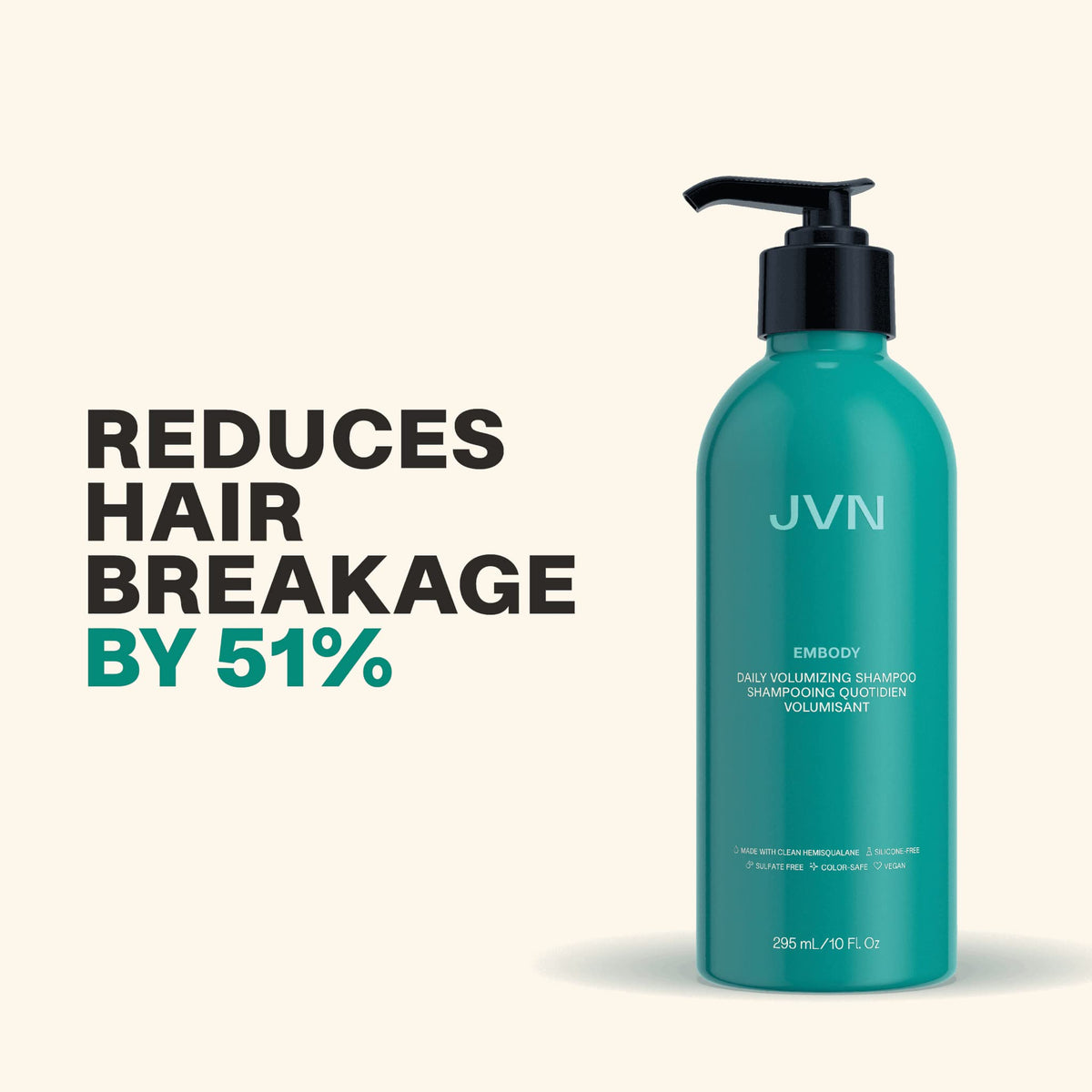 JVN shampoo texture being poured for lightweight, non-greasy hydration