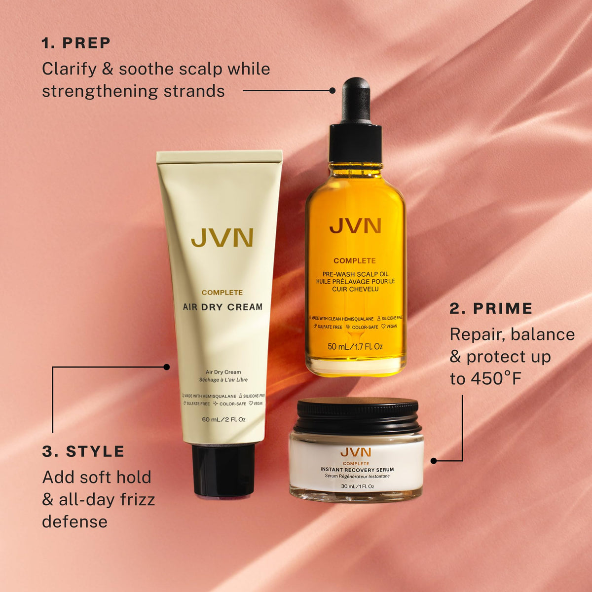 JVN Instant Recovery Serum pump closeup illustrating easy application and repair
