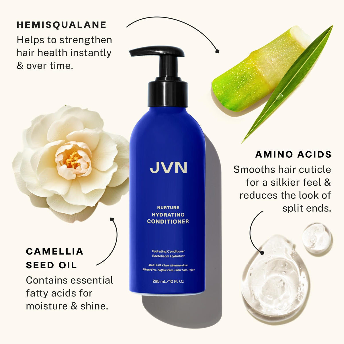 JVN Nurture back label highlighting ingredients and safe formulation benefits