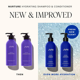 JVN shampoo paired with conditioner in a bathroom styling scene