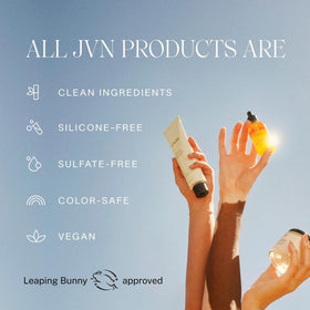 JVN applying serum to mid-lengths showcasing smoothing and heat protection