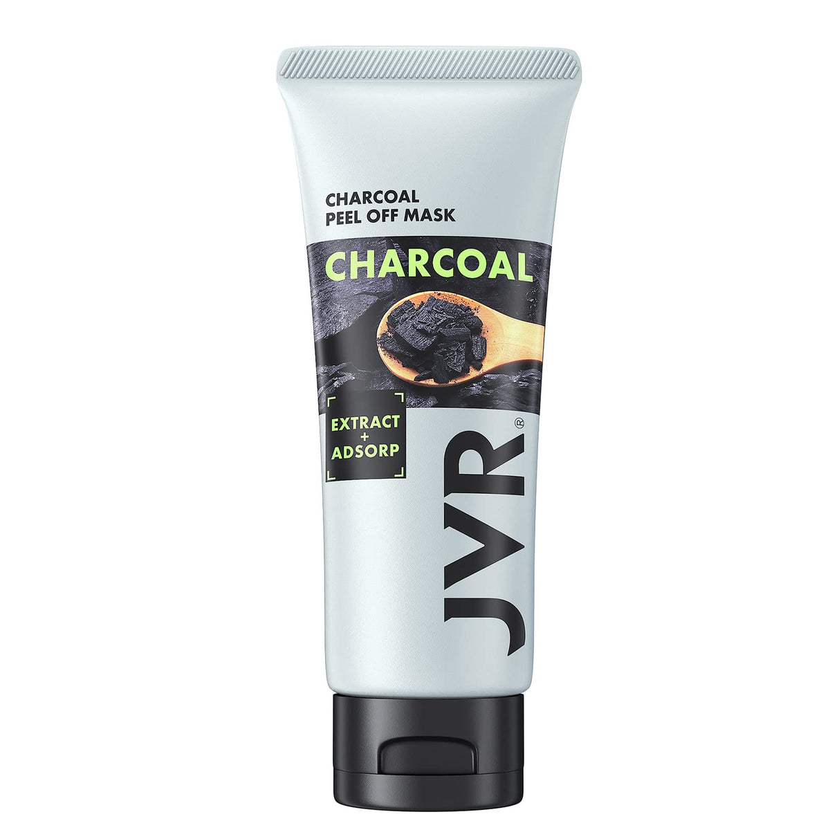 JVR charcoal front packaging showing tube and clean finish benefit