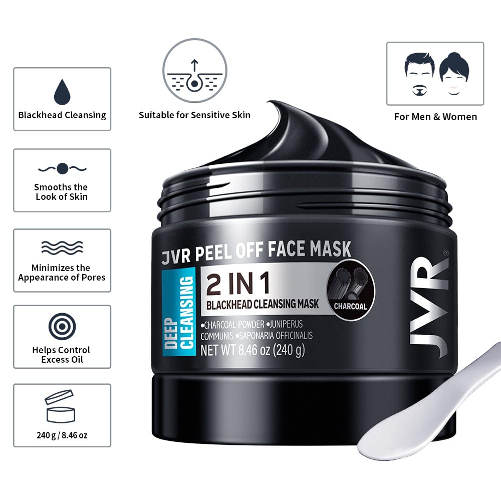 JVR open jar showing smooth charcoal texture, easy application benefit