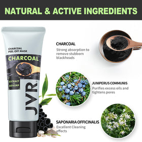 JVR charcoal tube label detail showing ingredients and user guidance benefit