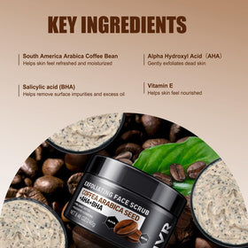JVR macro of Coffea grounds in formula showing natural exfoliant benefit