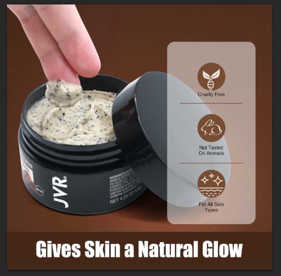JVR face scrub lifestyle bathroom shelf suggesting daily routine improvement benefit