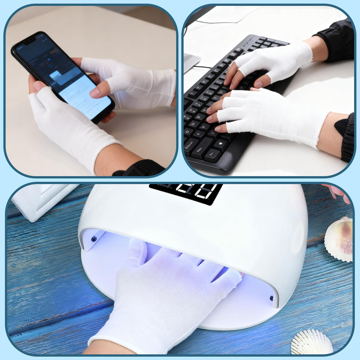Jxiwfvl gloves in hand scale illustrating glove size and snug fit for adult hands