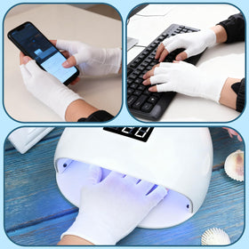 Jxiwfvl gloves in hand scale illustrating glove size and snug fit for adult hands