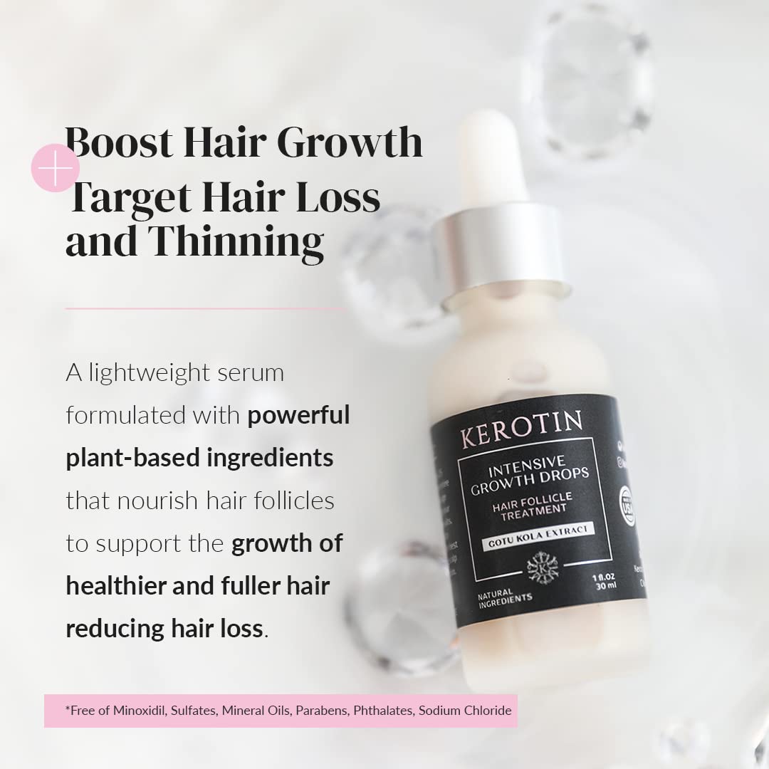 K Kerotin dropper dispensing serum onto scalp, precise targeted application