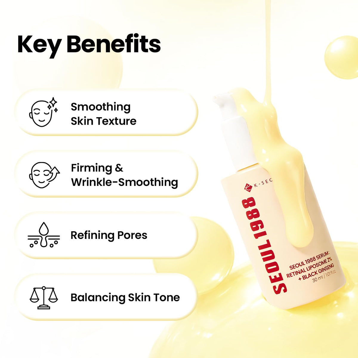K-SECRET close-up of serum texture showing lightweight absorption benefit