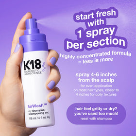 K18 AirWash being applied to sectioned hair for targeted scalp absorption