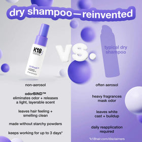 K18 step-by-step application image illustrating proper spray and massage technique