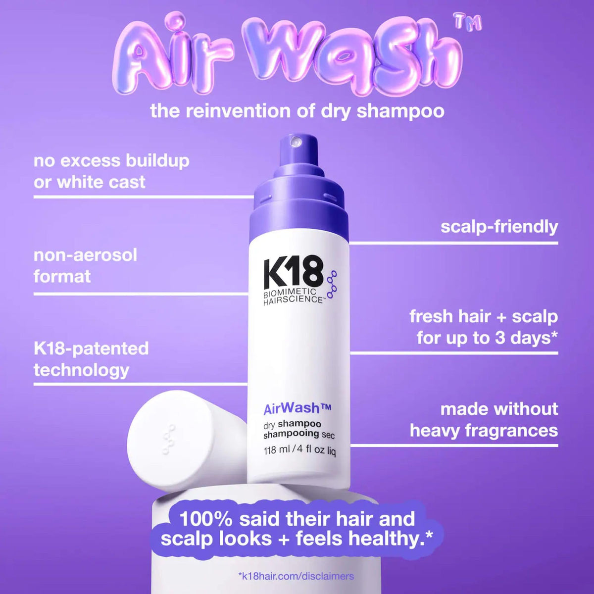 K18 AirWash close-up of spray nozzle demonstrating easy non-aerosol pump