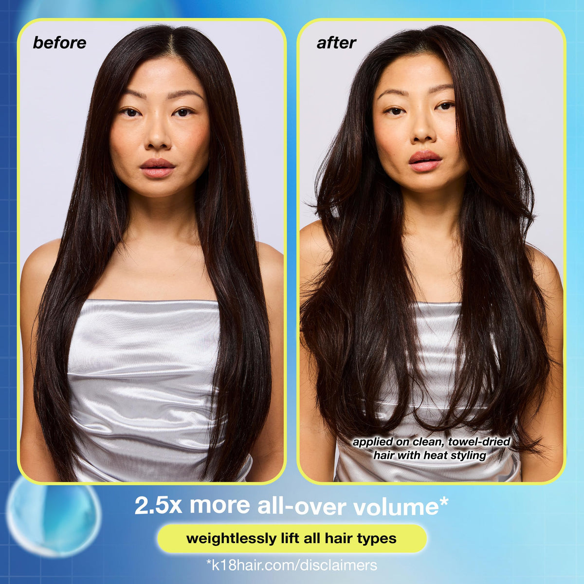 K18 AstroLift applied at roots during styling to create visible lift and fuller hair