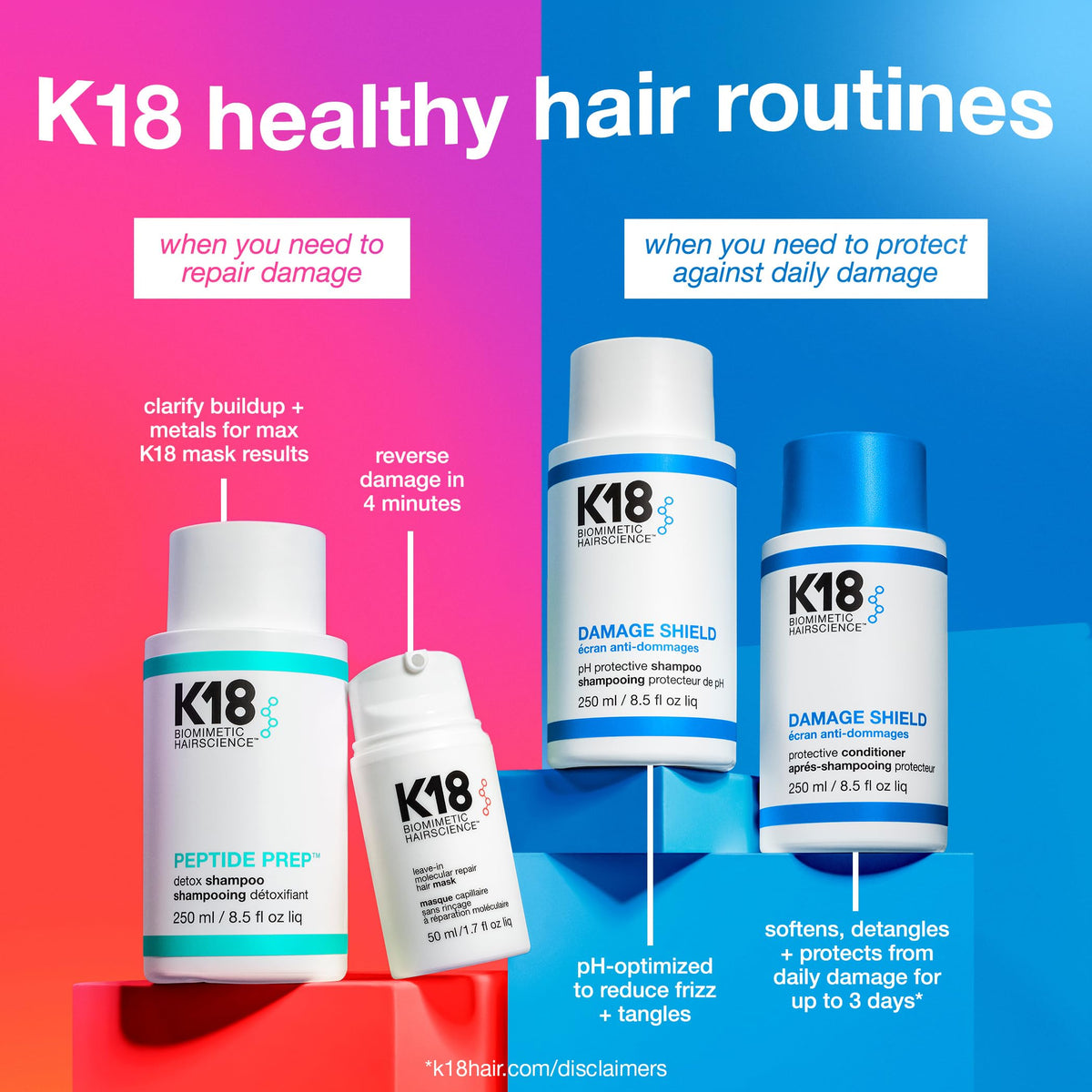 K18 in-shower application on wet hair demonstrating detangling benefit