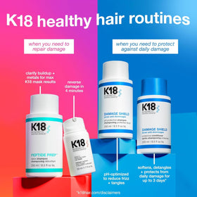 K18 on bathroom shelf in lifestyle scene showing daily routine integration benefit