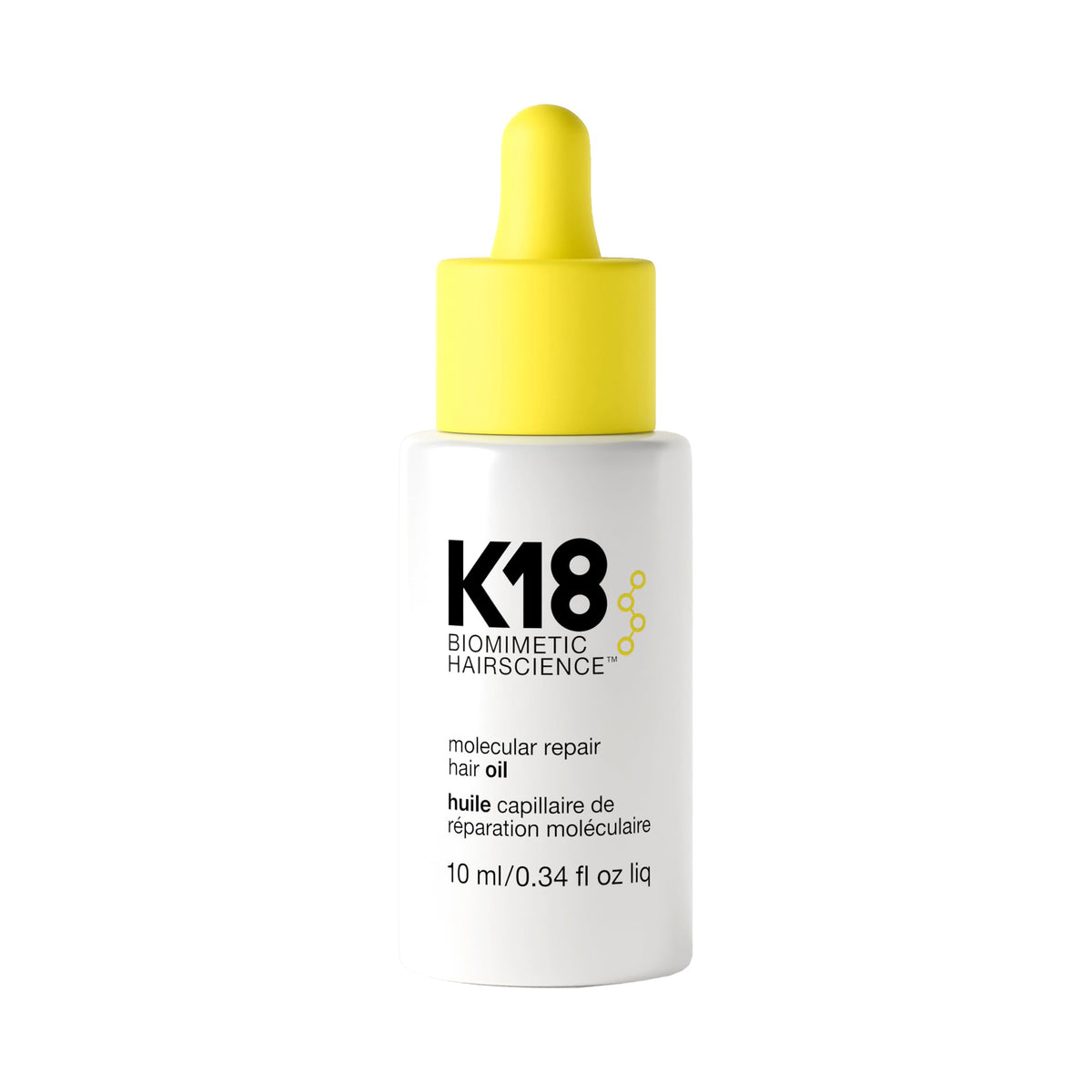 K18 front packaging showing bottle and label, highlights repair benefits