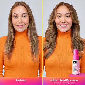 K18 used while blow-drying hair showing smoother finish and reduced breakage benefit