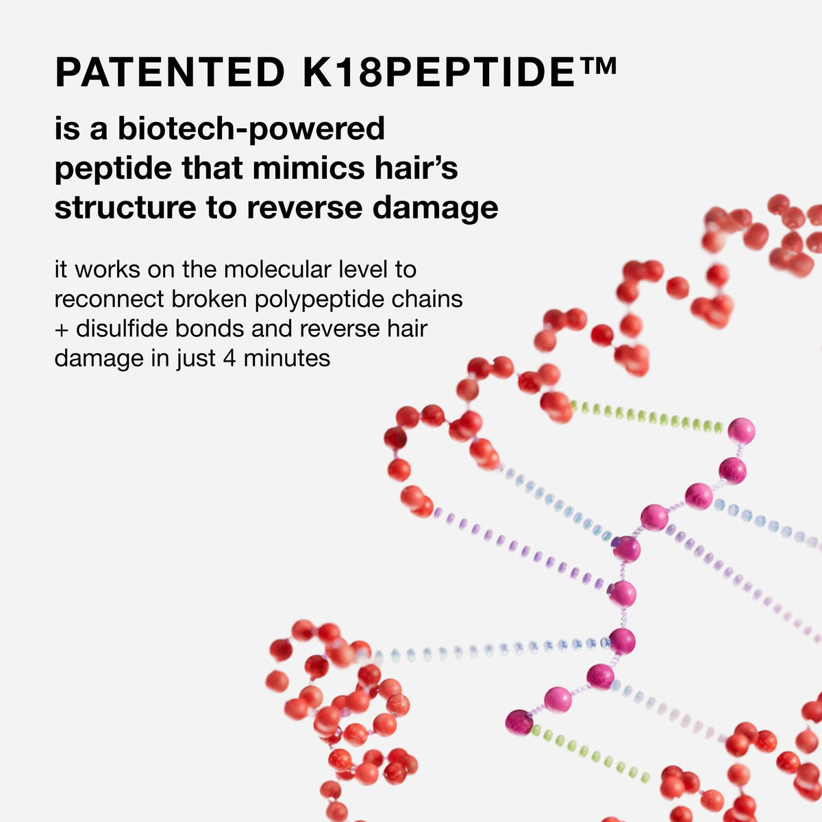 K18 ingredient label close-up highlighting peptide technology and transparency