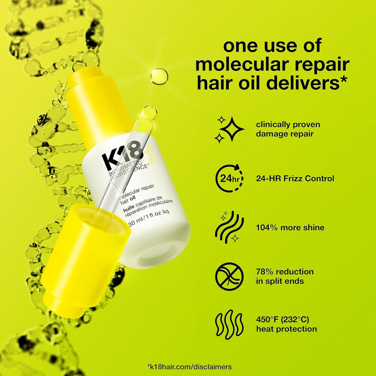 K18 applied to damp hair mid-lengths to ends for frizz control