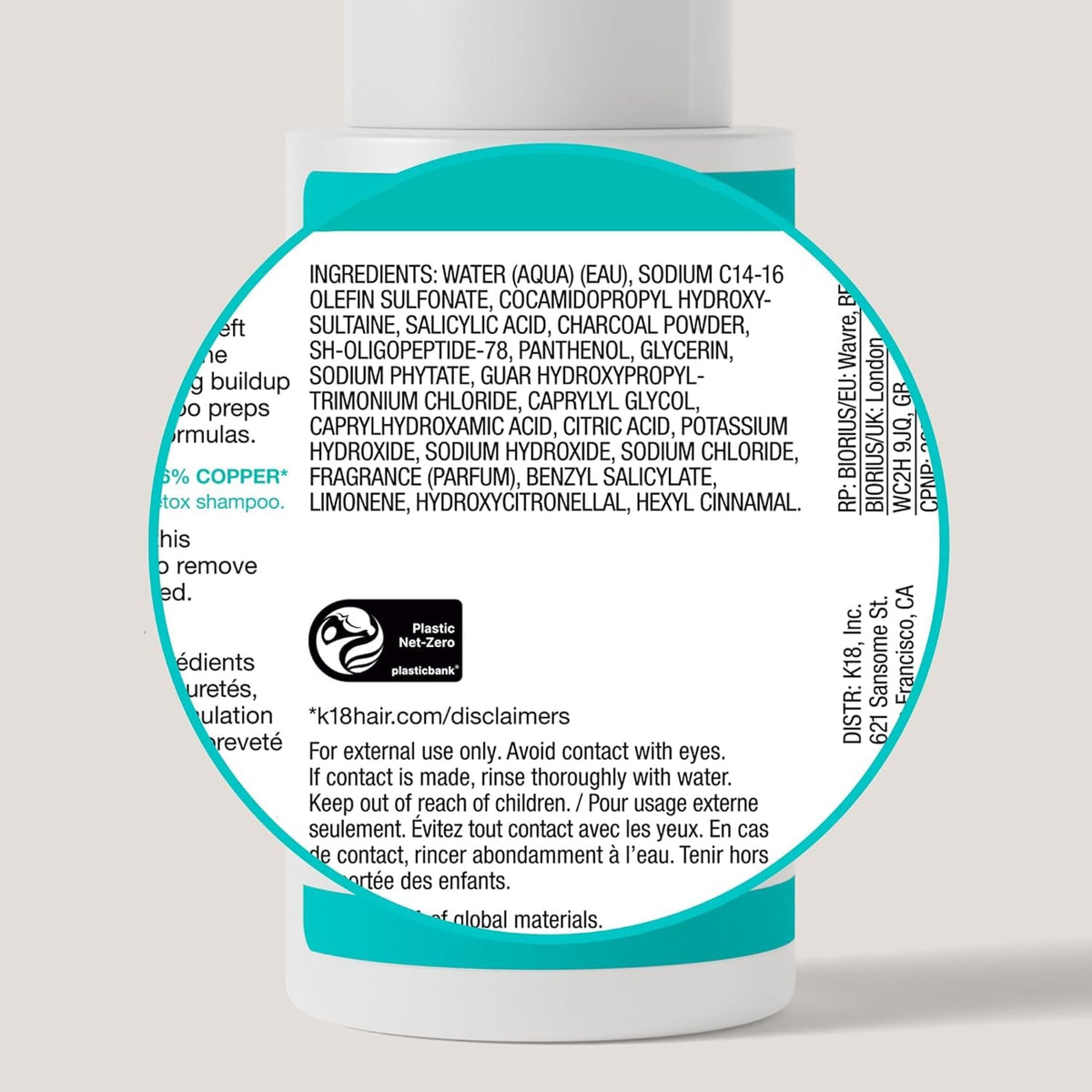 K18 shampoo on bathroom shelf conveying daily-care convenience