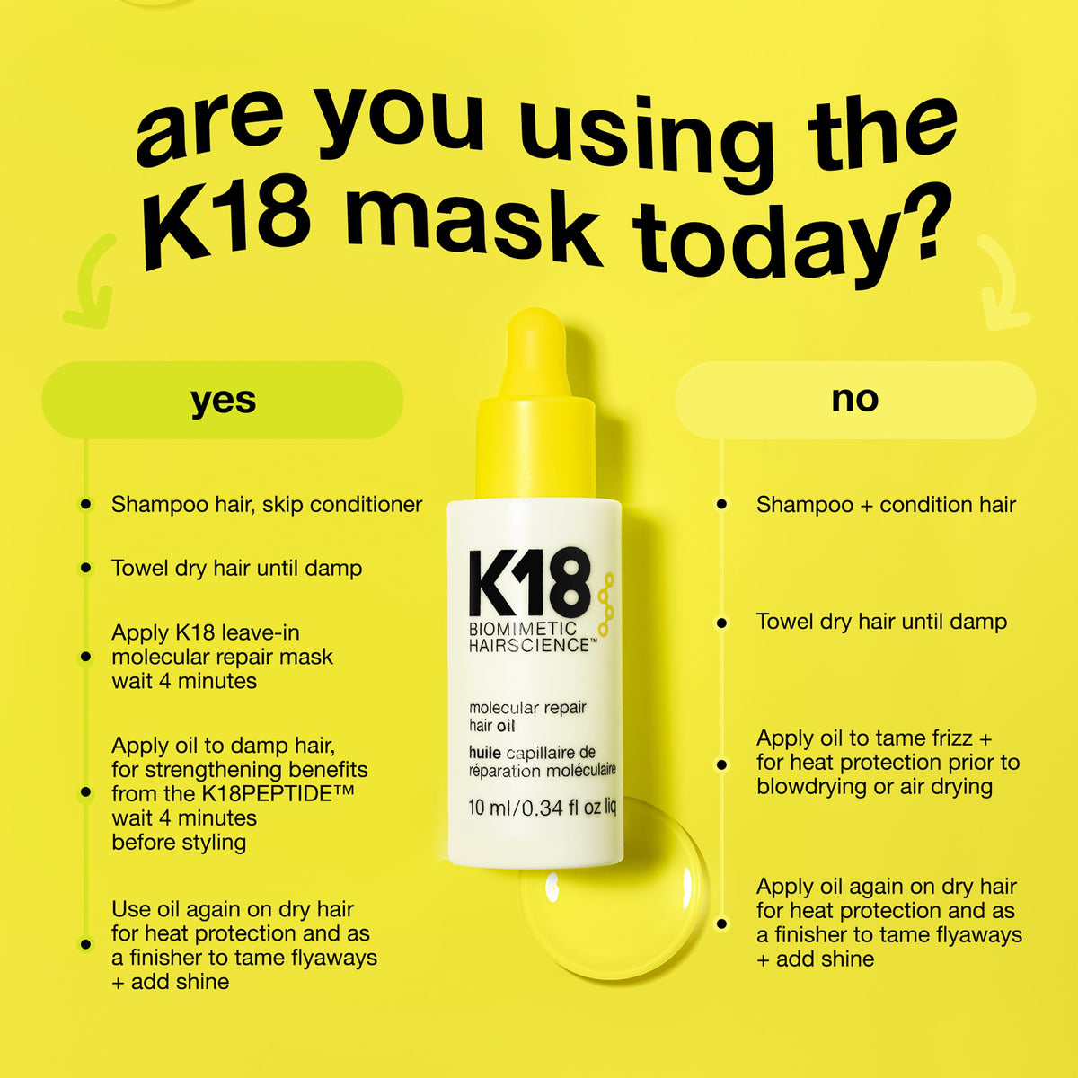 K18 bottle in hand showing 0.34 fl oz scale and travel-friendly size