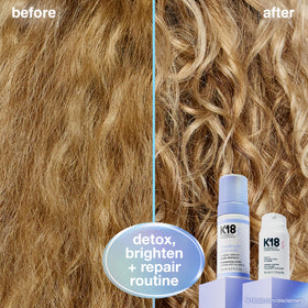 K18 dispensing foam from pump highlighting quick, no-mess use benefit