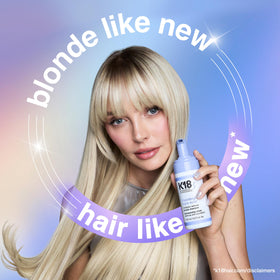 K18 foam applied to blonde hair showing immediate neutralizing benefit