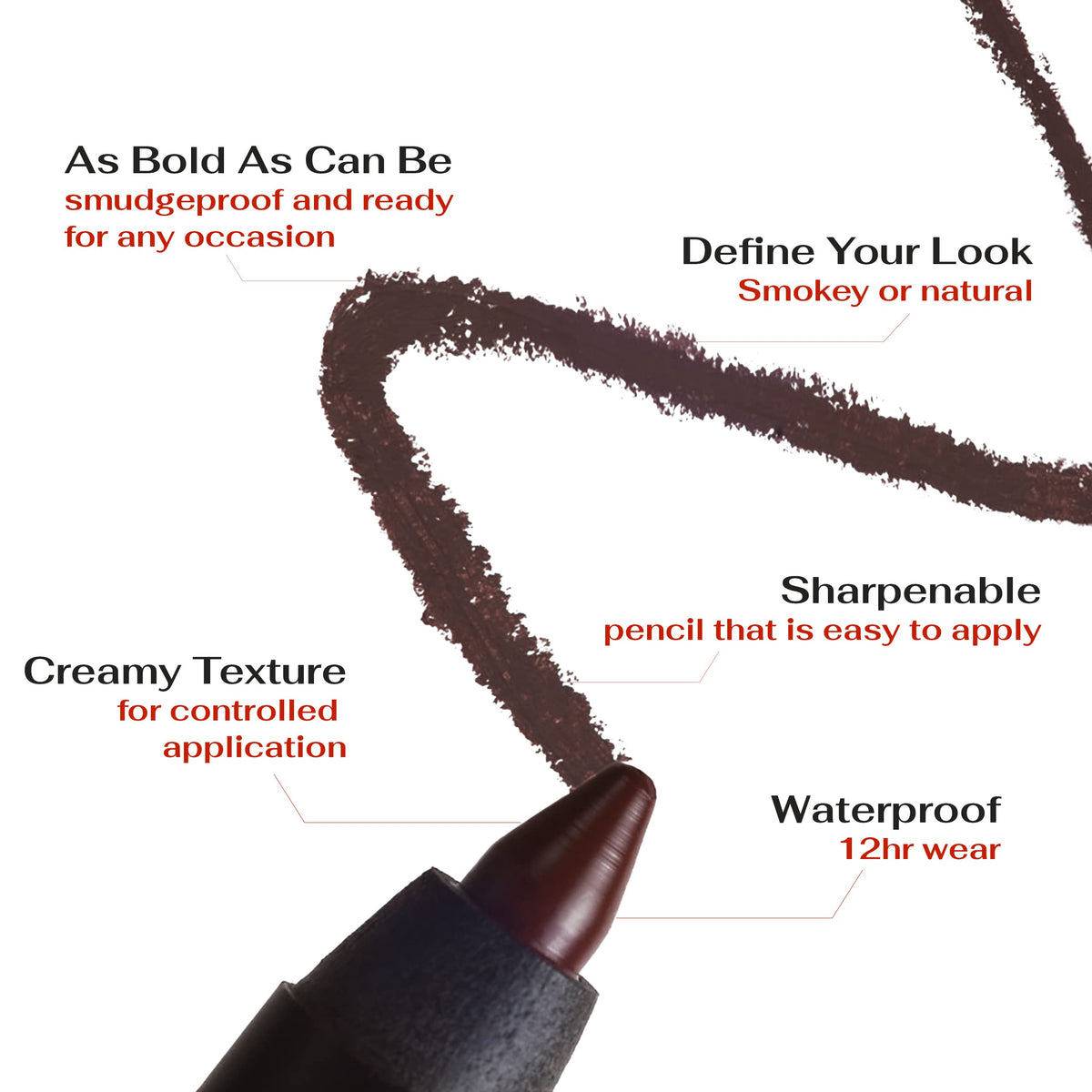 K7L brown eyeliner sharpened tip close-up demonstrating smooth application benefit