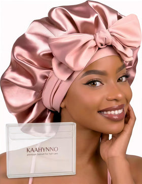 KAAHYNNO bonnet front view showing full coverage and blush pink color benefit preserving hairstyles