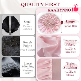 KAAHYNNO bonnet worn by model sleeping showing gentle protection and reduced frizz benefit