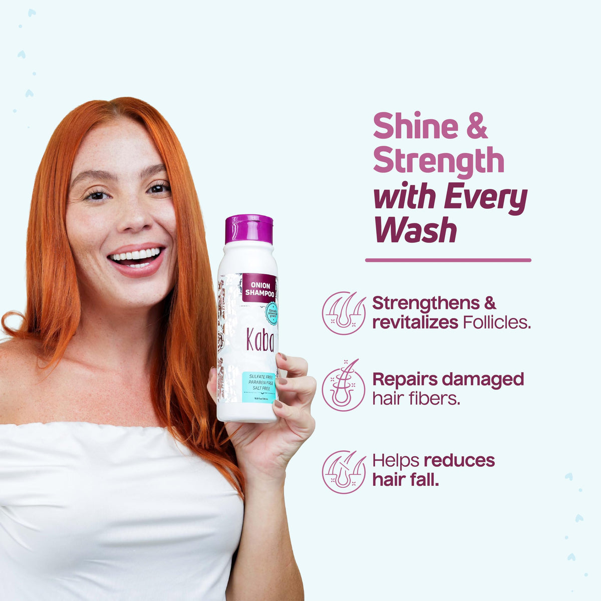 Kaba label detail with red onion, argan oil and keratin called out
